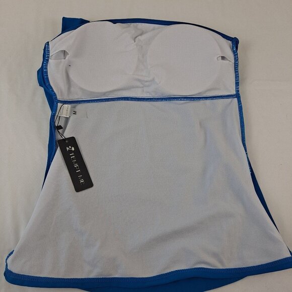 Tempt Me Size Med Turquoise Blue Tankini Swim One Shoulder Ruching NWT - Picture 10 of 15